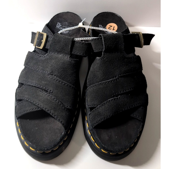 DR. MARTENS SLIDE SANDALS Buttersoft Black Suede Buckle MEN Men\'s Size 12 NEW!